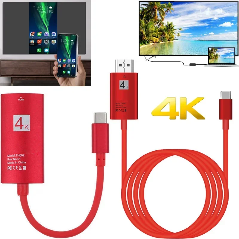 

4K Type C Phone Screen Share Display Adapter Video Cable for MacBook Laptop PC Samsung Note 20 10 S20 S10 S9 S8 To TV Projector