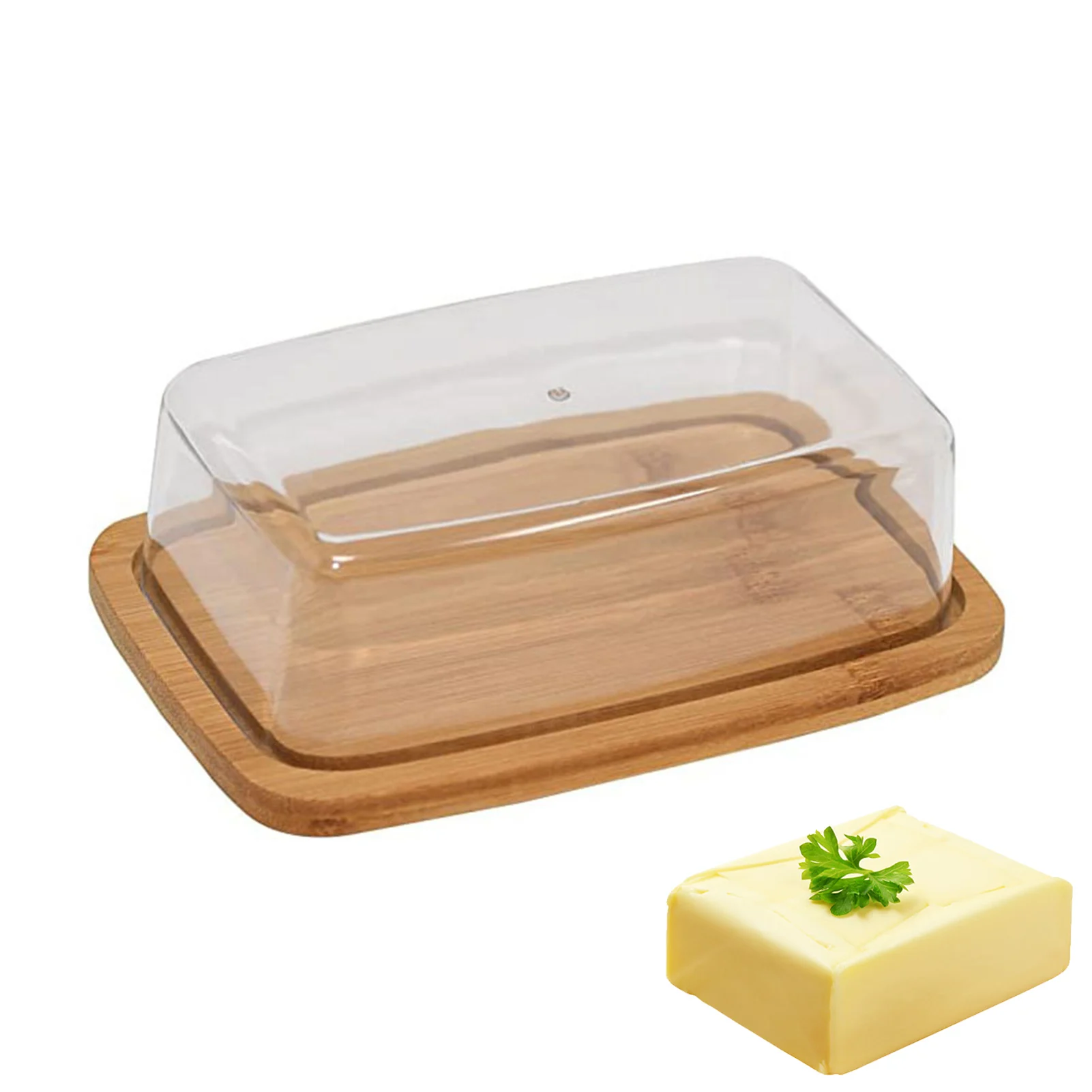 Nordic Countertop Bamboo Butter Dish Plate W/ Transparent Acrylic Lid Kitchen Storage Butter Container Box