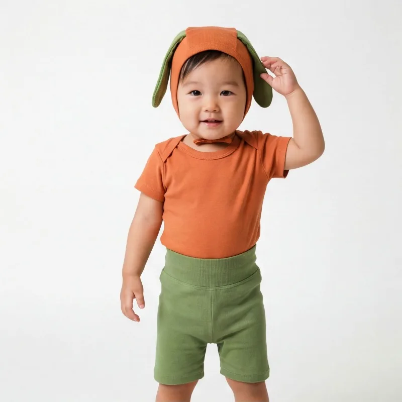 新しいかわいい漫画ニンジン形状クライミングスーツ-3-ピースおならスーツセット新生児ボディスーツ-0-1-歳のベビー服