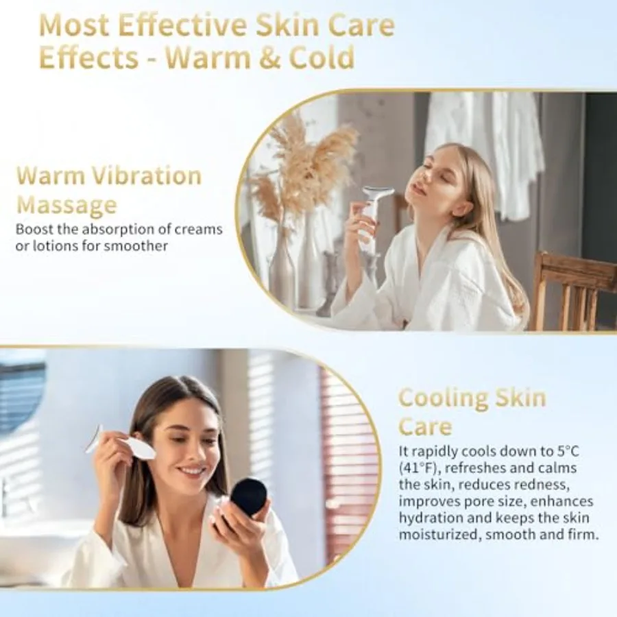 Terapia de luz vermelha para rosto e pescoço, ferramentas de cuidados com a pele facial, vibração microcorrente, serviço frio e quente, led vermelho e azul