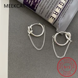 925 Sterling Silver Rope Knot Tassel Hoop Earrings Chain Tie A Knot Design Earrings for Women 925 Stylish Jewelry Gift