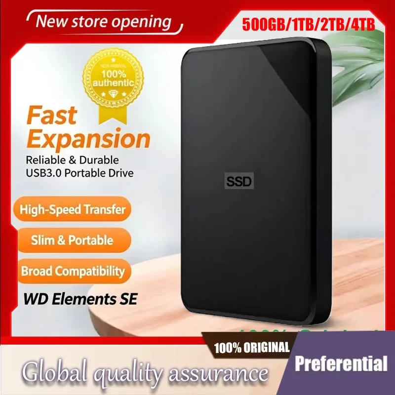 2026 Portable HDD WD Elements Series USB3.0 External Hard Disk 1TB 2TB 4TB 2.5 Inch Mobile Drive For Laptop Desktop