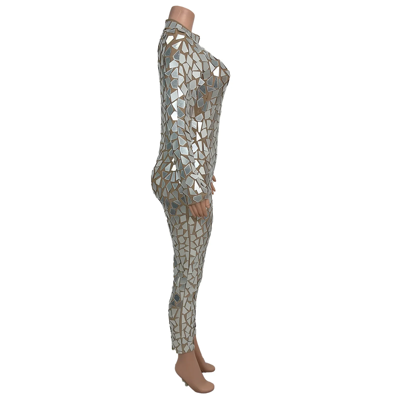 

Jingmianlianti New Men Women Jumpsuit Shiny Geometric Mirror Tight Pants Evening Party Stage Performance Nightclub Club Dress