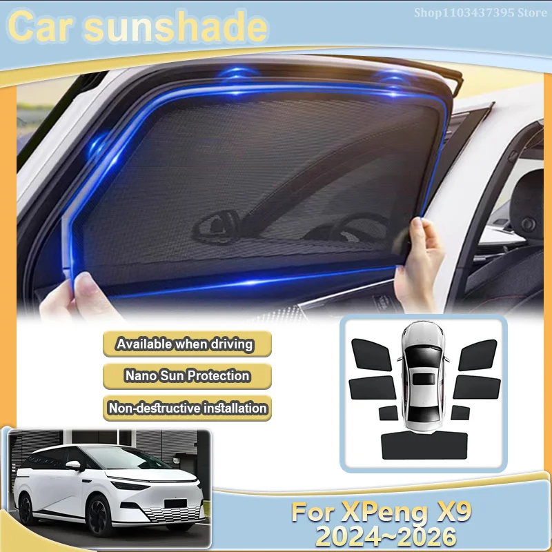 

For XPeng X9 2026 2025 2024 Full Car Mesh Visor Shading Shade Curtain Window Sunscreen Windshield Cover Privacy Car Accessories