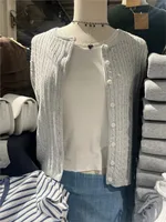 Solid Basic Cotton Long Sleeve Knitted Cardigan Women Simple O-neck Casual Preppy Style Jumper Sweet Prepppy Style Sweater Top - Image 2