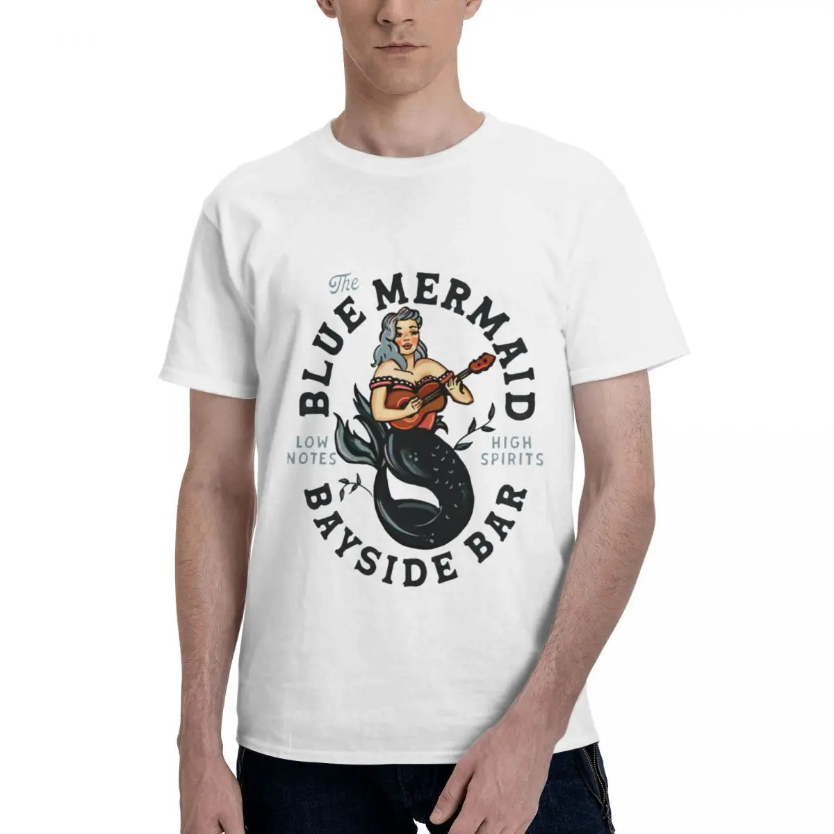 The Blue Mermaid Bayside Bar Men's Short Sleeve Standard T-Shirt Travel ThanksgivingFashionable Versatile T-Shirt