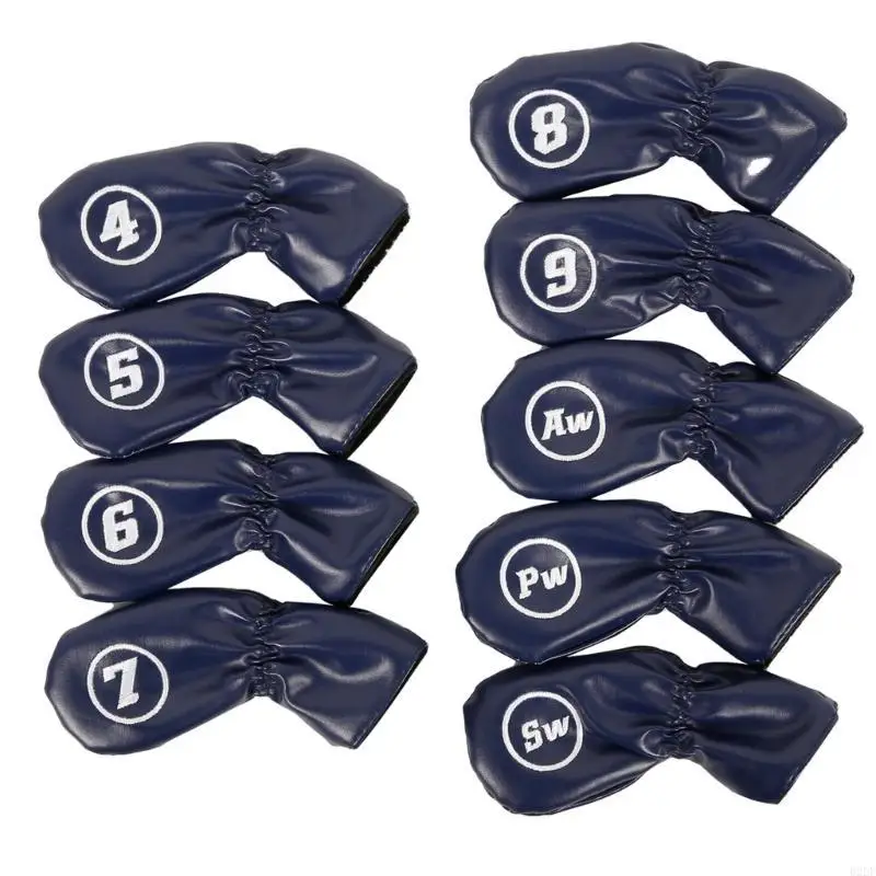  9Pcs Golfs Head Cover, Thick Synthetic PU Leathers Golfs Iron Head Cover with Big Number for Long Neck Golfs Club Head