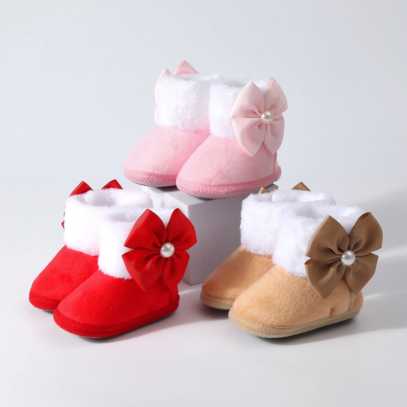 

Suefunskry Baby Girls Boots, Soft Sole Furry Patchwork Bow Non-slip First Walker Shoes Toddler Shoes for Fall Winter