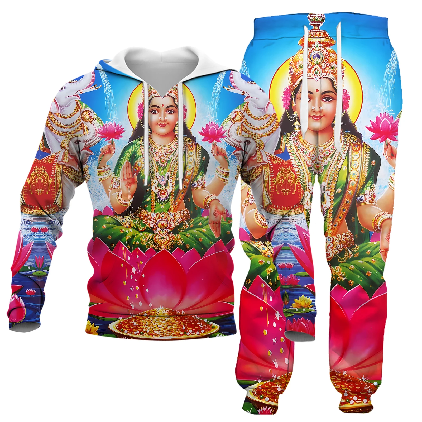 

HX Goddess Lakshmi Tracksuits Indian God Ganesha Fashion Printed Shirts Shorts Sweatpants Mens Women Clothing Sets Dropshipping