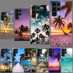 Summer Beach Scene at Sunset on sea Palm Tree Clear Phone Case for Samsung Galaxy S21 Plus S24 S23 S20 FE S22 S26 Ultra S25 Edge
