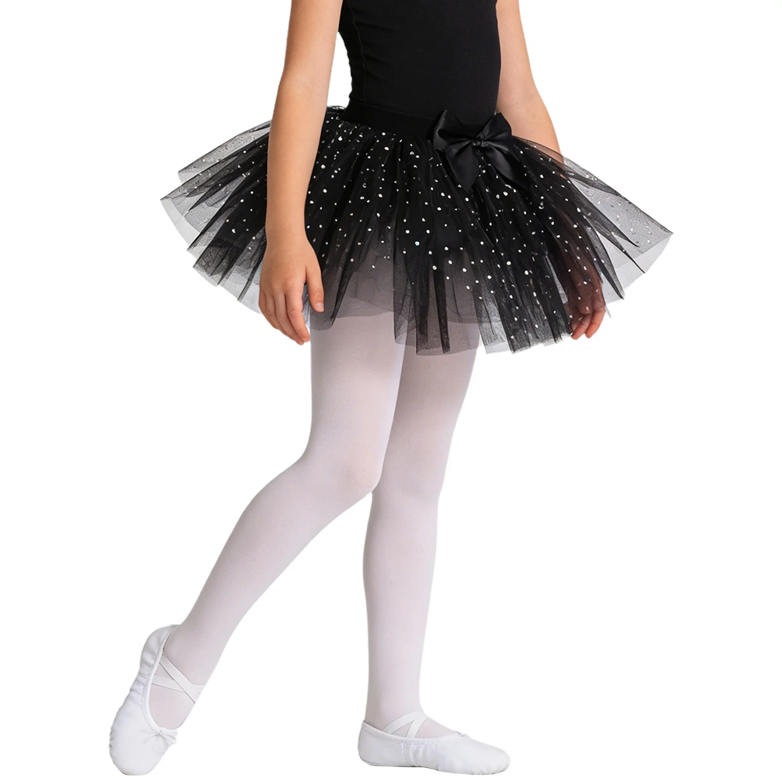 

Shiny Sequins Tulle Skirt for Kids Girls Satin Bow Elastic Waistband Tutu Ballet Dance Costume Princess Lyrical Dancewear