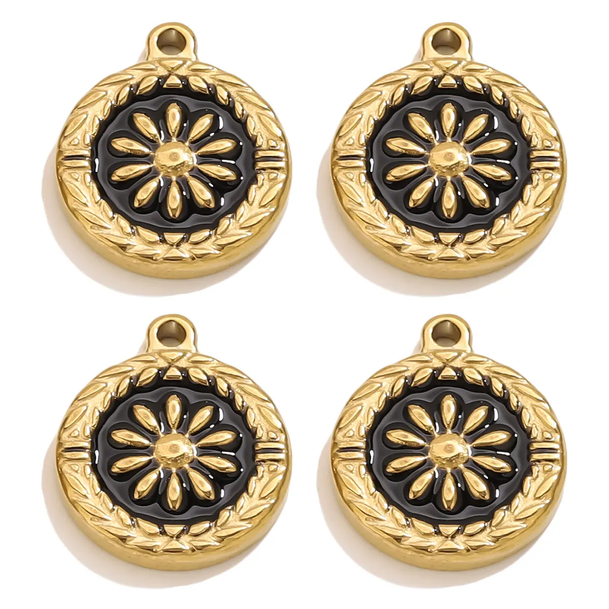 

5PCS 18K Gold Plated Stainless Steel Enamel Flower Pendant Charms Popular for DIY Earring & Necklace Jewelry Making Wholesale