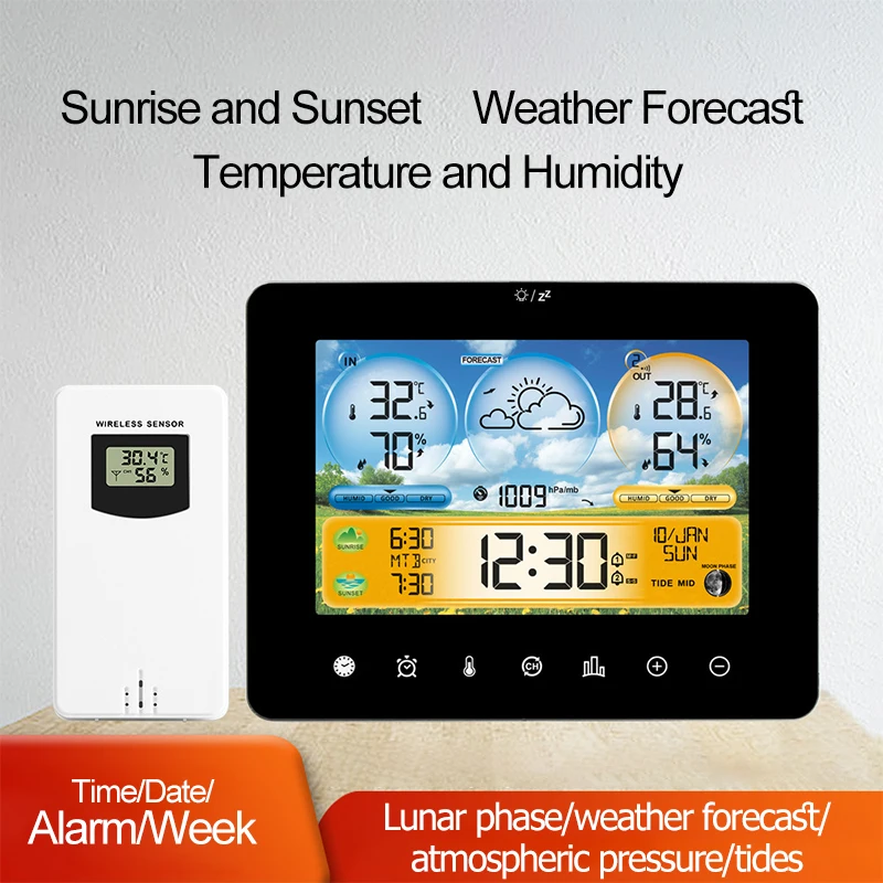 Weather Station Thermometer with Remote Sensor New Touch Colour Screen Weather Forecast Thermometer with Sunrise and Sunset Time