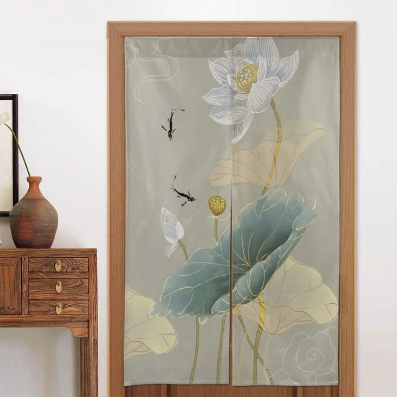VIKAMA Chinesischer Zen-Lotus-Türvorhang, geeignet für Schlafzimmer, Flure, Teestuben und ähnliche Räume, Sichtschutzvorhang