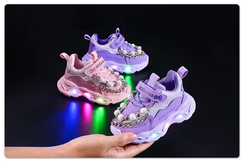 2026 Neue Frühling-Herbst Mädchenschuhe LED Prinzessinnen-Schuhe Kinder-Sportschuhe mit Weicher Sohle Weihnachts-/Halloween-Geschenke – Detail 4