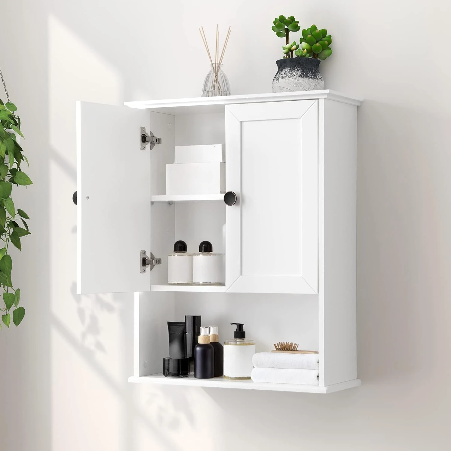 White Bathroom Wall Cabinet 24x30 Inch Over Toilet Storage Cabinet Wall Mounted Wooden Medicine