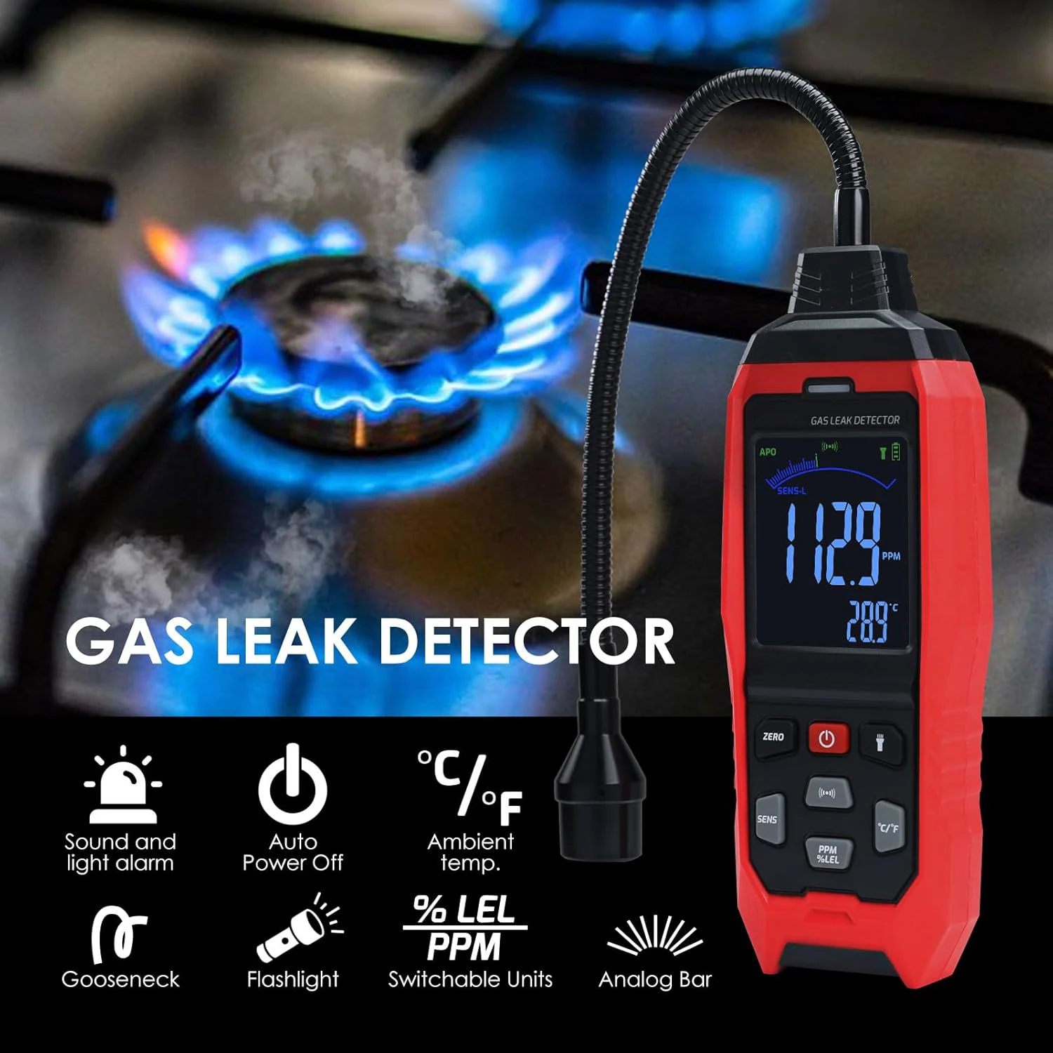 

Natural Gas Detector Gas Leak Detector,with Audible and Visual Alarm,Locating Propane,Natural Gas, LPG and Combustible Gas Leak