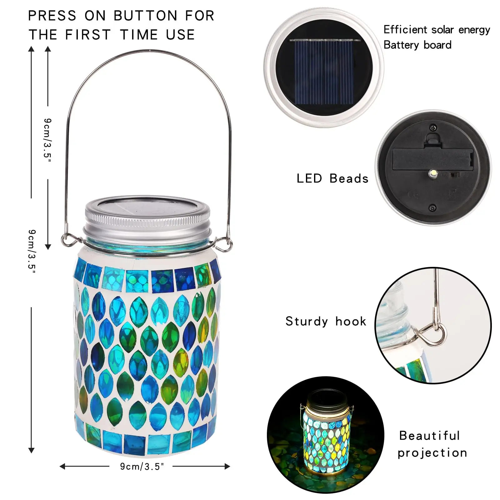 Imagem -06 - Lanternas Mosaic Solar Powered para Exterior Pendurado Mason Jar Glass Bottle Lights Luzes Impermeáveis para Jardim Pátio Pathway Yard Decoration