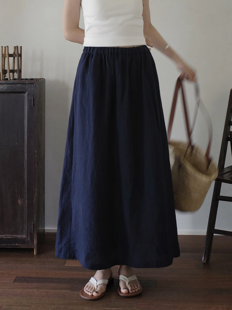 

l Wrinkle Haax Bloom Skirt Women's High Waist A-Line Loose Fit Casual Commute Sle Deep Blue Ele Quali