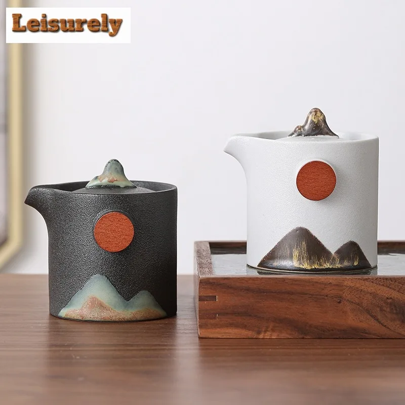 200ml Japanese Hand-painted Mountain Gaiwan Ancient Black Pottery Rough Tea Tureen Tea Making Cover Bowl Drinkware Collection