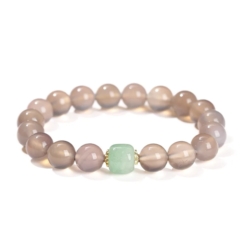 

Shinzue Natural7AGray Aventurine Bracelet Smoky Agate Vintage Ethnic Style Women's Jewelry