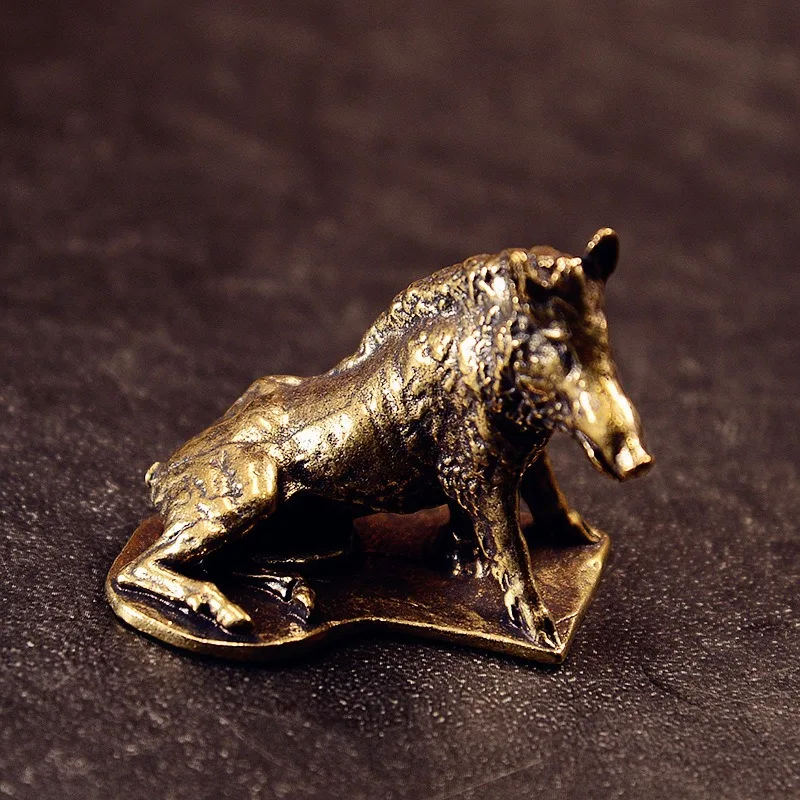 1PC Brass Wild Boar Figurine Pig Model Craft Living Room Office Home Creative Decoration Desktop Ornament