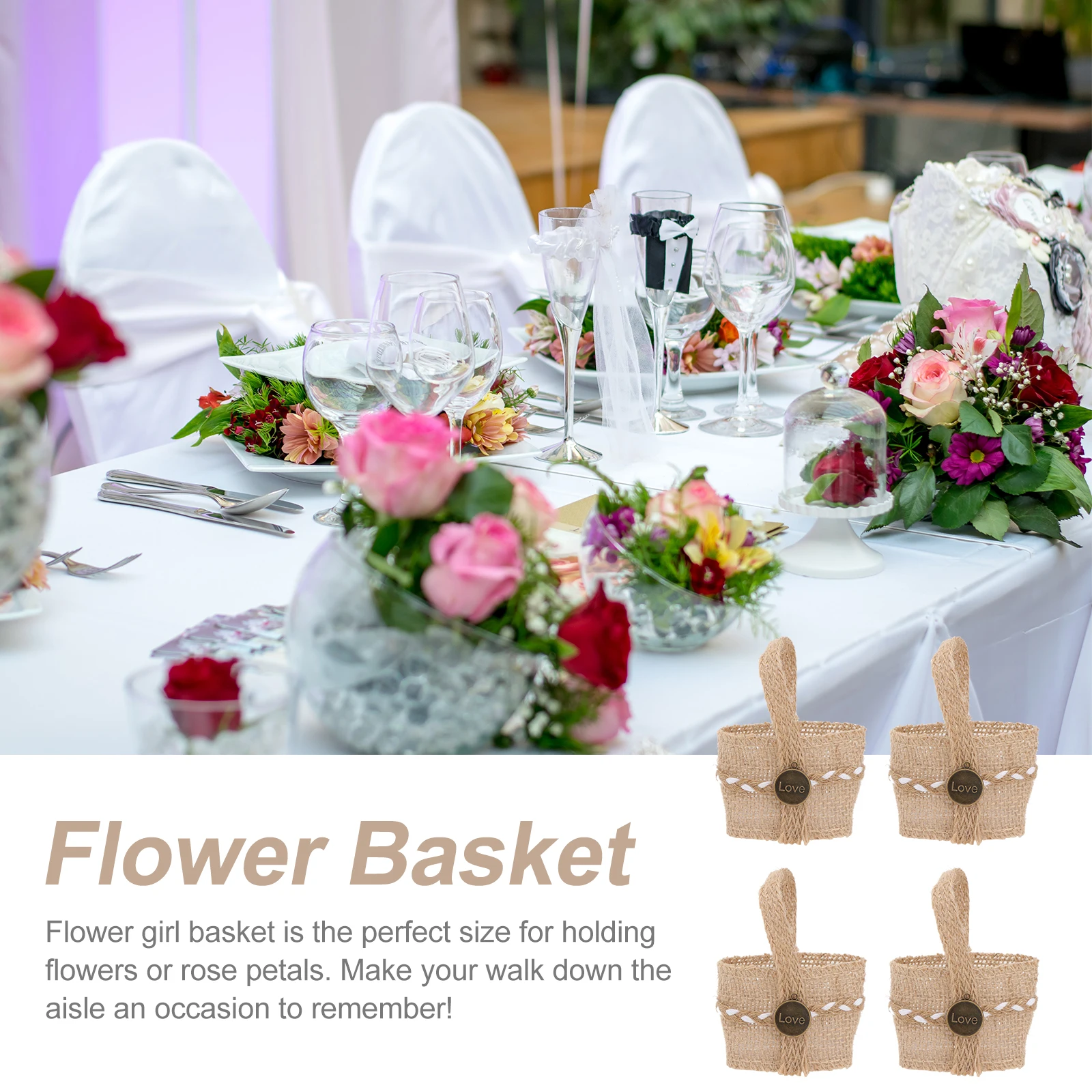 

4 Pcs Linen Storage Baskets Vintage Wedding Candy Bags Flower Girl Basket for Holding Flowers Rose Petals Candies