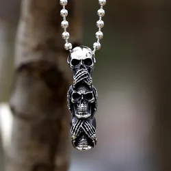 Vintage Hip-hop Punk Stainless Steel Skull Necklaces for Women Men Rock Cool Domineering Skeleton Pendant Necklace Boho Jewelry