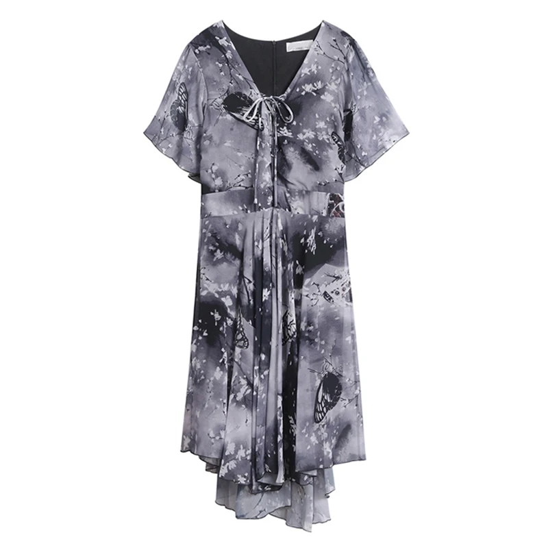 Women floral Chiffon Flower Dress 2024 trends new in Ladies Elegant V Neck short Sleeve korean style Summer Dress Female Clothes