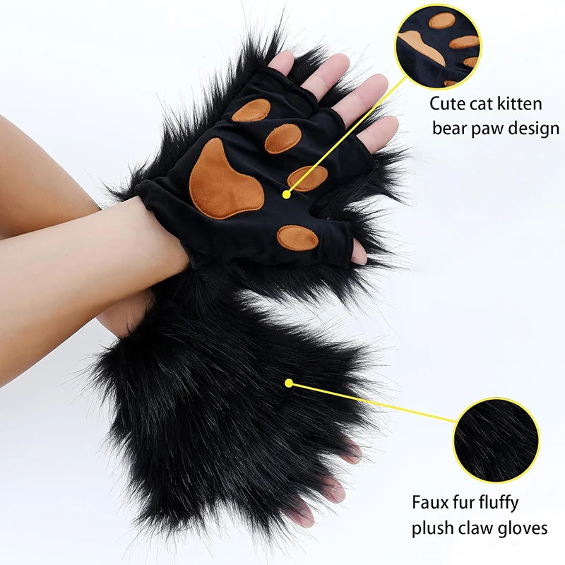 

3 Pcs /set Furry Fur Fox Wolf Mask Headband Fur Tail Set Furry Cat Ear Head Band Gloves Anime Halloween Party Cosplay Costume