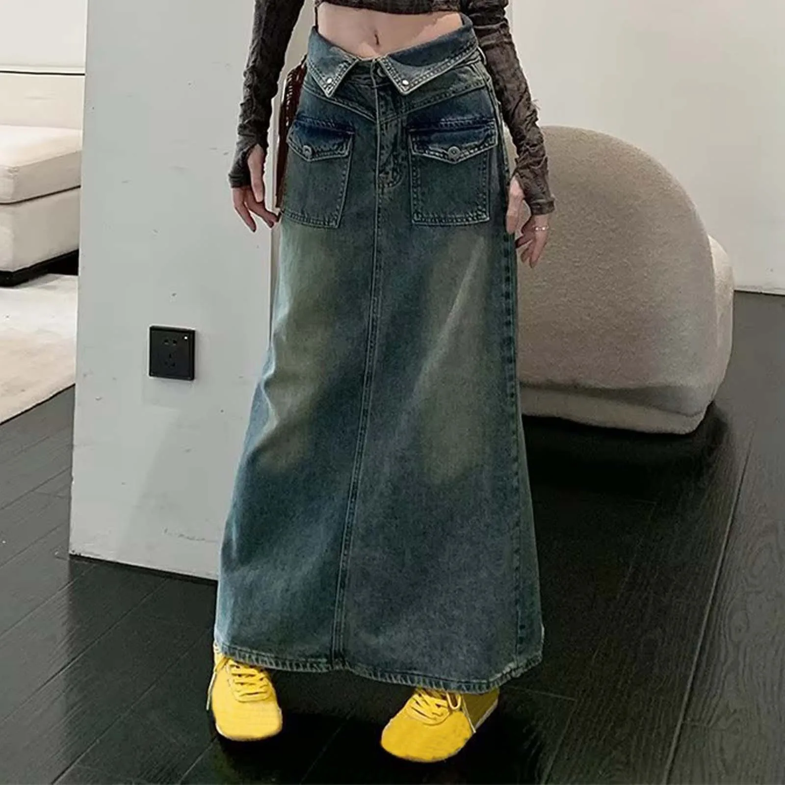 New Summer Denim Skirt Korean Fashion Split Straight Skirt Blue Gray Slim Fit Long Skirts Y2k Vintage High Waisted Skirt Women