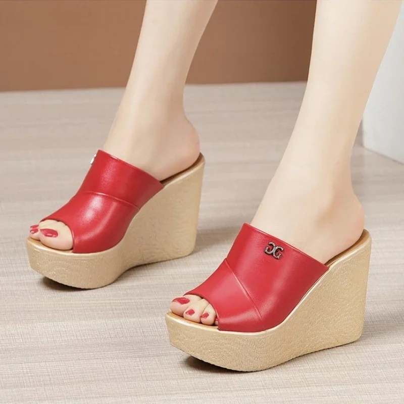 8cm High Heel Wedges Sandals For Women 2024 Summer New Platform Fashion Footwear Red Black White Large Size Sandals