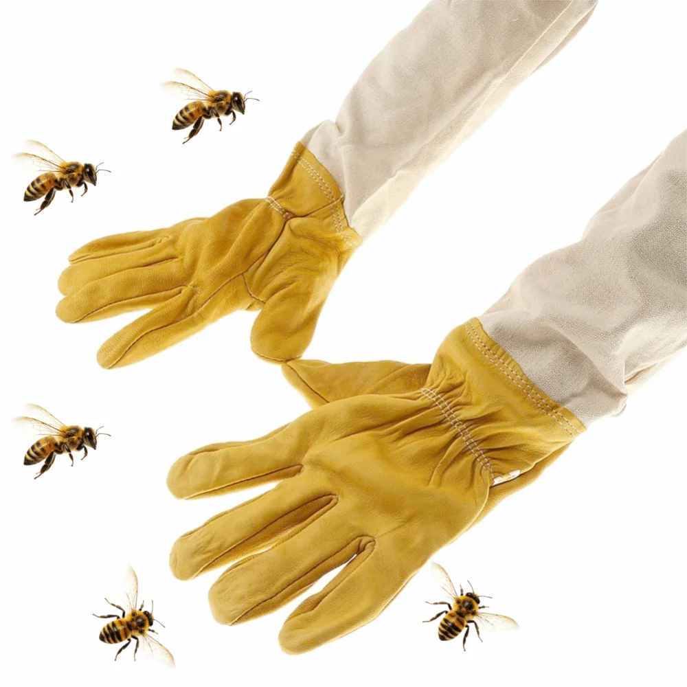 3 Pairs PU Leather Beekeeping Gloves Yellow Long Sleeves Thorn Proof Gloves Thick Protected XXL Goatskin Leather Gloves