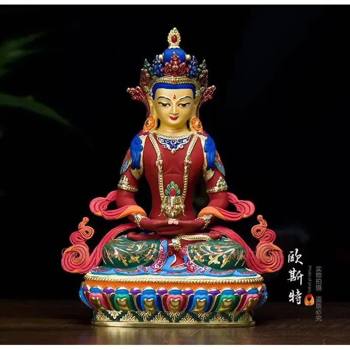 high grade colored draw Buddha statue -bless family Safety Health luck efficacious Talisman Tibet Amitayus Painted Buddha statue