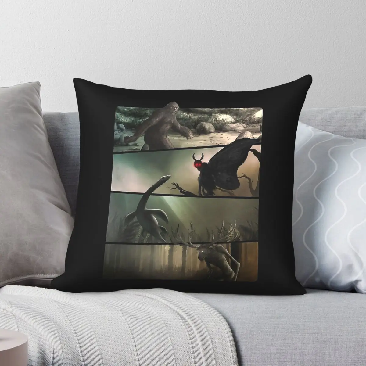Bigfoot Mothman Nessie Cryptid Pillowcase Polyester Linen Velvet Printed Zip Decor Sofa Seater Cushion Cover