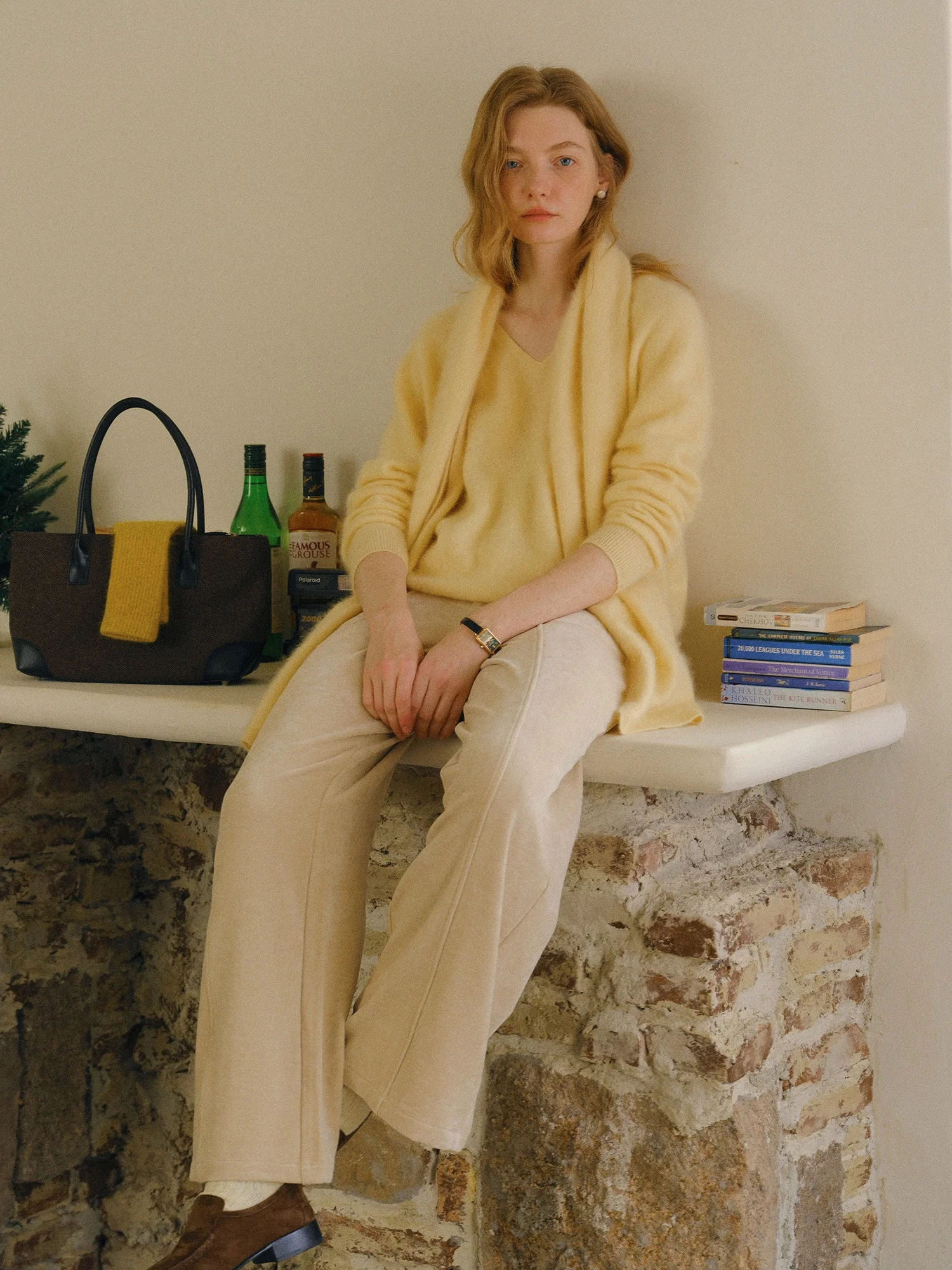 

Clean Sense High Waist Straight Leg Casual Comfortable Cr White Long Pants Women's Faion Polyester Fiber Warm Trousers