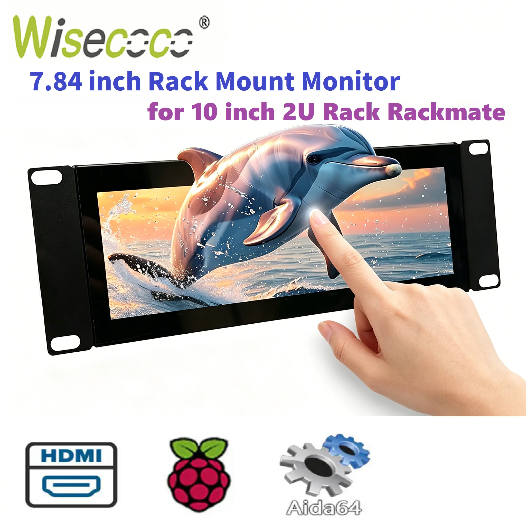 WIsecoco 7.84 Inch Touchscreen LCD Monitor 1280x400,10 Inch 2U Rack Mount Display for Server Cabinet Compatible with RackMate