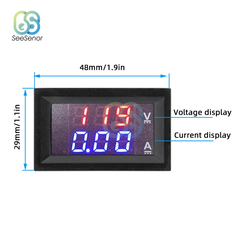 Dc 6-120v 10a 50a 100a voltímetro amperímetro azul + vermelho led amp duplo digital tensão medidores de corrente testador detector