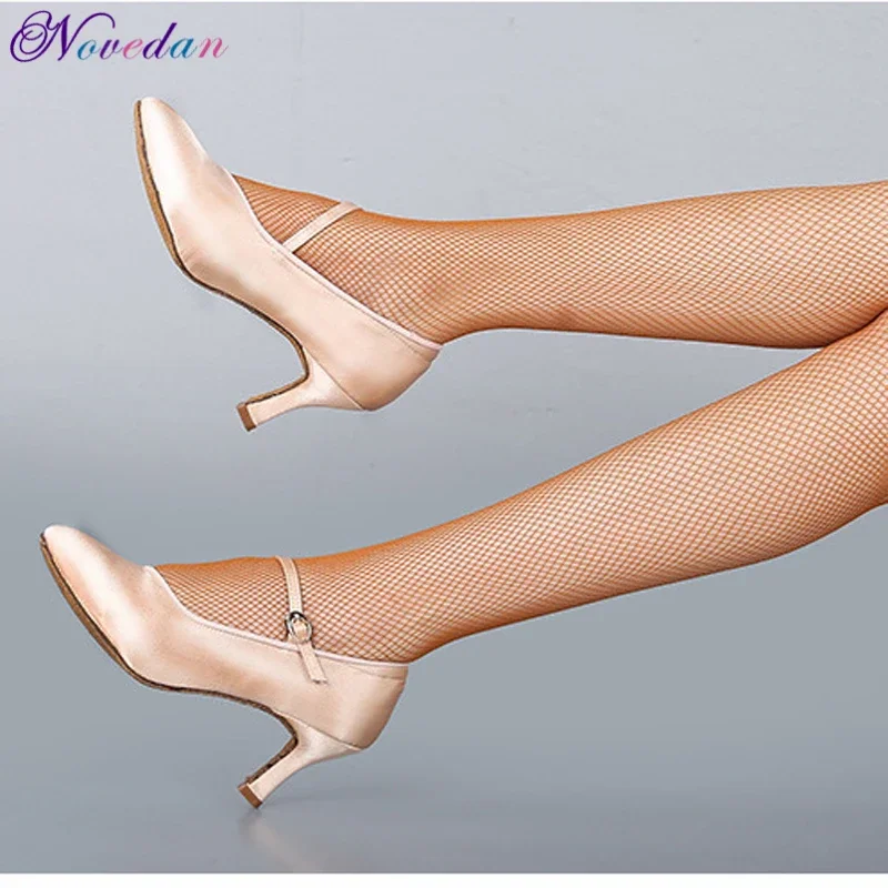 Dance Women Standard Shoes Satin High Heel Ladies Ballroom Dance Shoes Closed Toe Modern Quickstep Foxtrot Waltz Dance Shoes