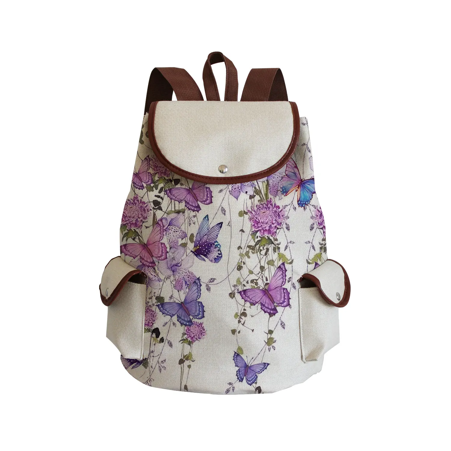 Mochila de lona de alta calidad para mujer, morral escolar Floral para niña adolescente, mochila para ordenador portátil, bolsa escolar azul, venta