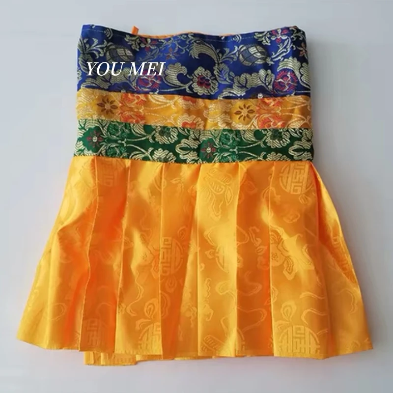 Tibetan-Style Orange Victory Curtain,1 m Prayer Flag Hanging Table Skirts Banner, Buddhist Hall Arrangement Wainscots Decoration
