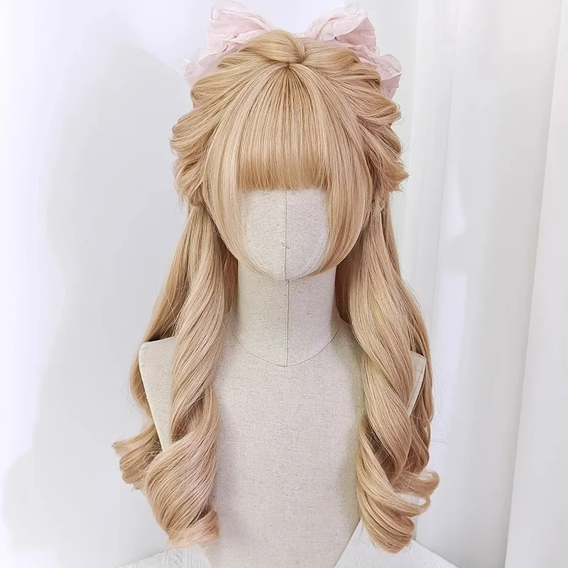 

Парик для женщин Элегантные длинные вьющиеся волосы Модный чай с молоком Блондинка Интернет Знаменитости JK Повседневная Лолита Римские завитки