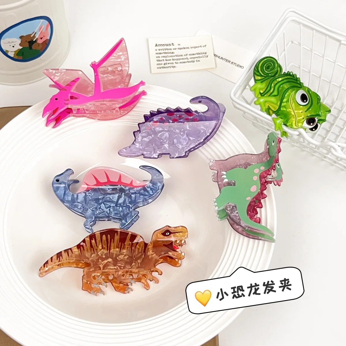 1pc cartoon small dinosaur 、lizard acrylic hairpin personality trend back head pan hair claw
