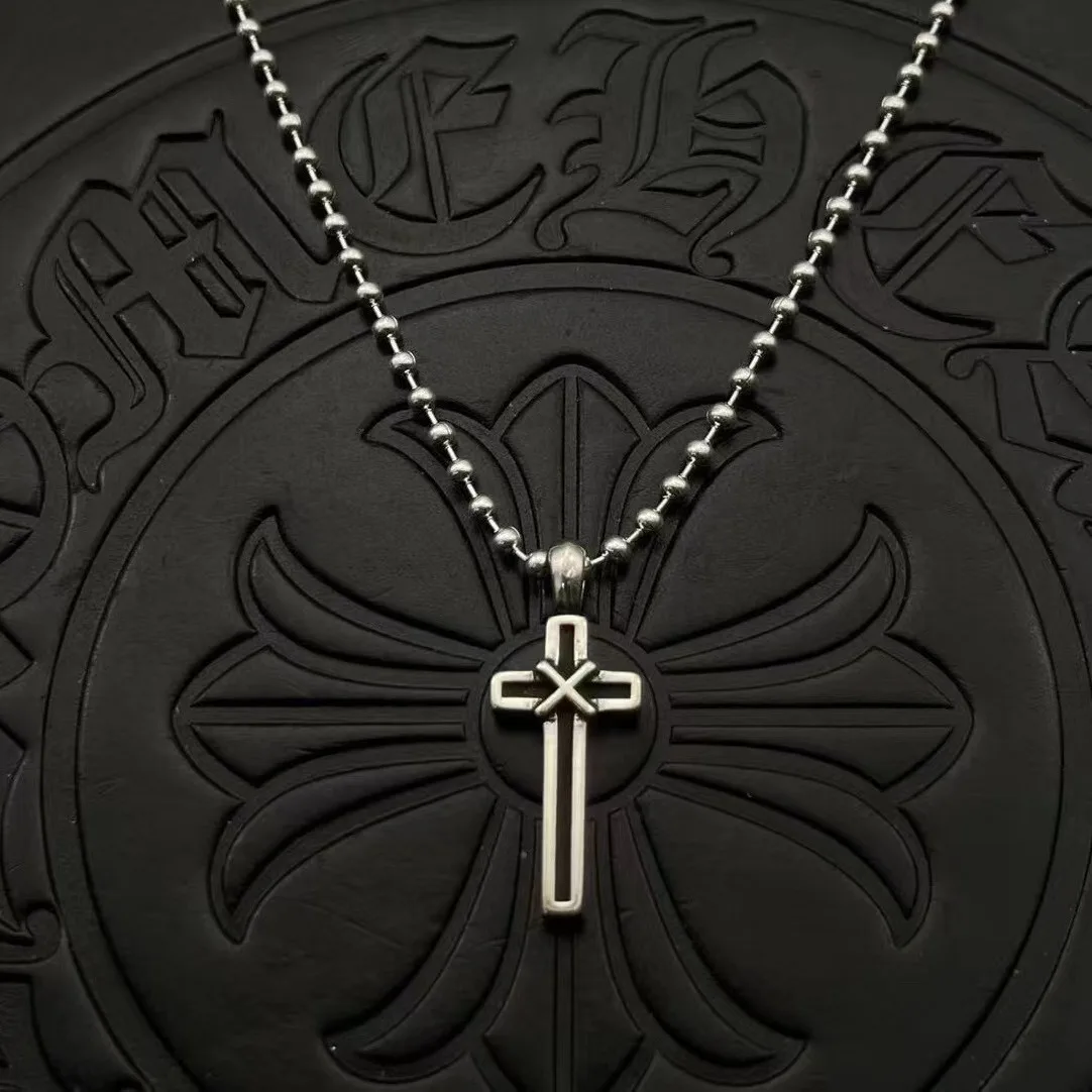 

S925 sterling silver trendy small cross necklace cross-border sweater chain high-end autumn and winter accessories