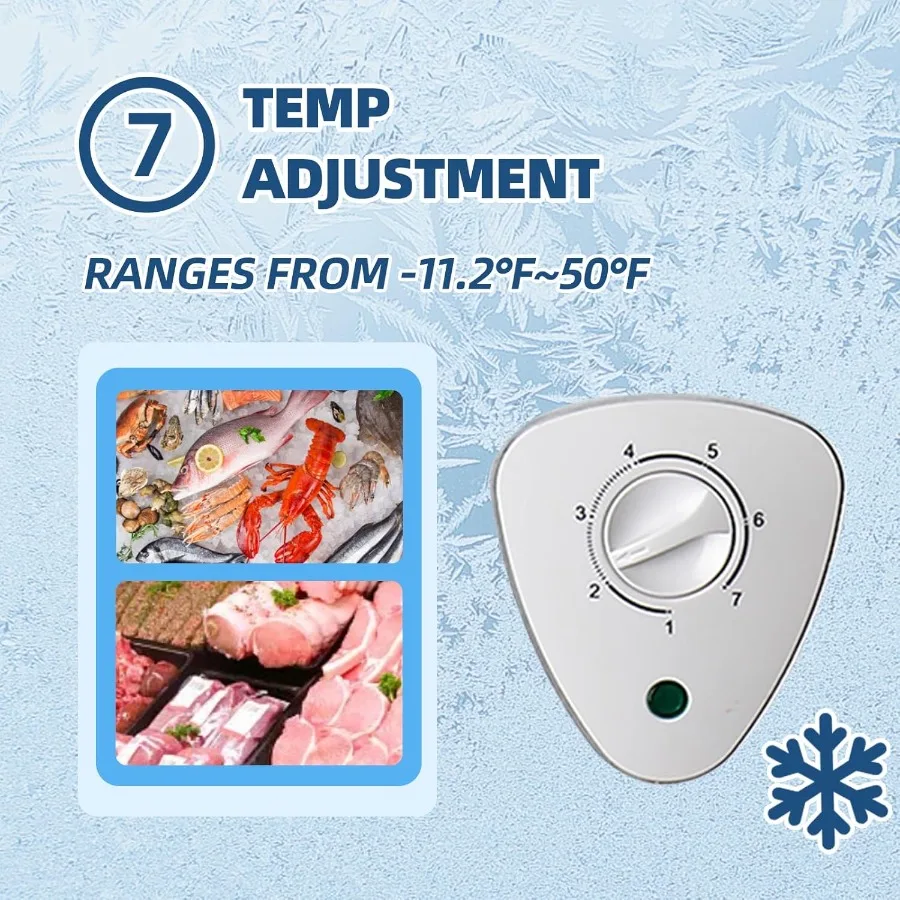 فريزر الصدر 3.5 قدم مكعب، فريزر عميق صغير، فريزر صغير للباب العلوي مع سلة قابلة للإزالة، ضوضاء منخفضة، 7 درجة حرارة قابلة للتعديل وE