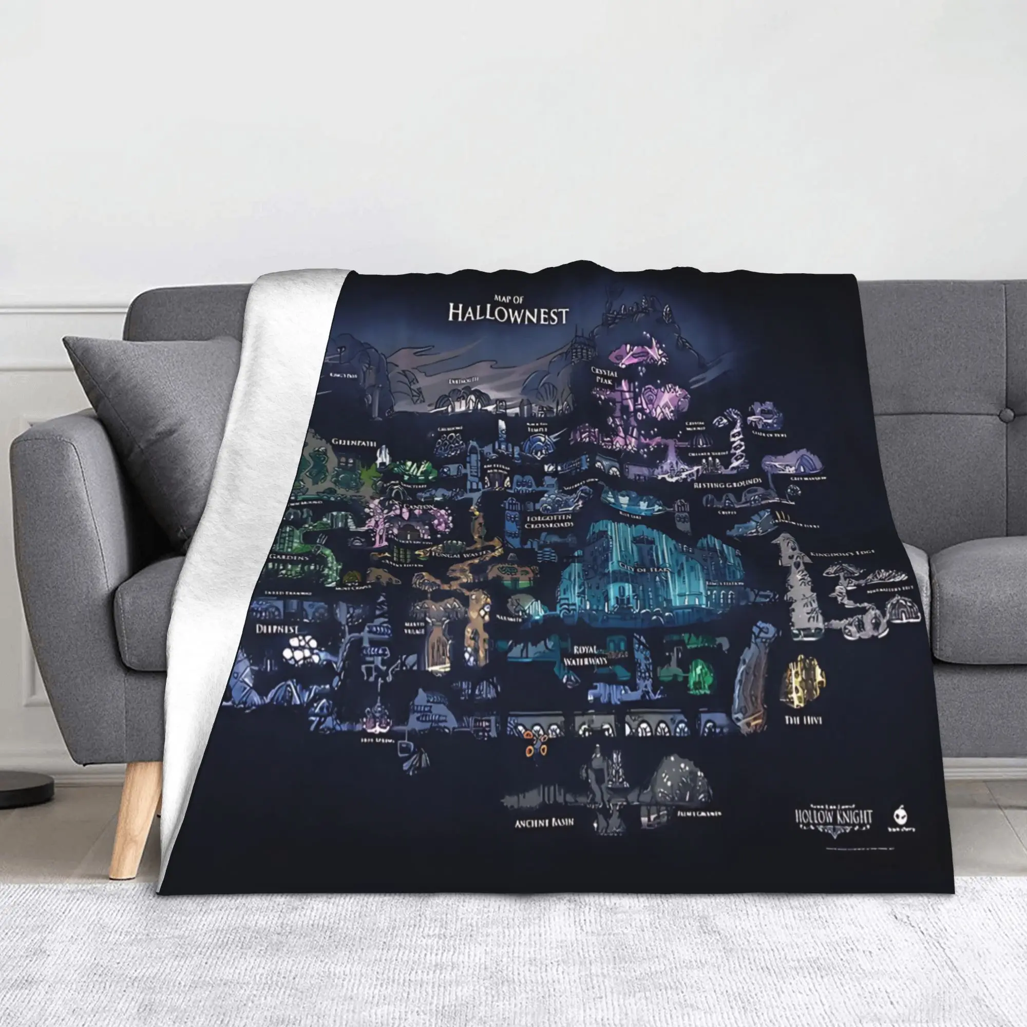 Hollow Knight Silksong Map Knitted Blanket Gaming Map Flannel Throw Blanket Summer Air Conditioning Personalised Warm Bedspread