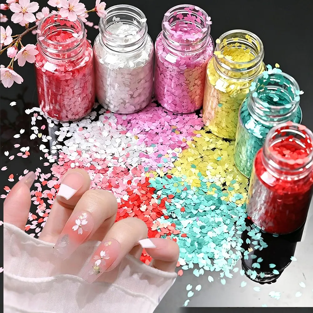 

6jars/set 6colors Cherry Blossom Nail Glitter Sequins 3D Sakura Petal Flowers Nail Flakes Resin White/Pink/Green Nails 10ml/jar