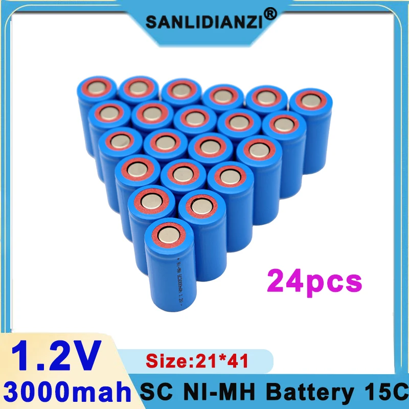 

24PCS 1.2V 3000mAh 21410 SC Ni-MH Battery 15C Discharge, Used for Vacuum Cleaner Sweeper, Electric Drill, UAV Power Tool Battery