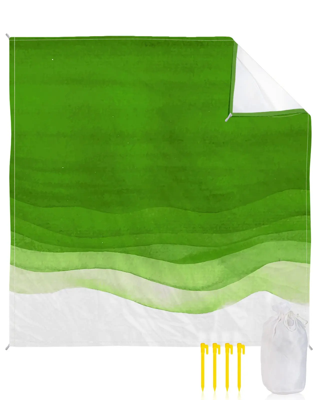 Beach Blanket Picnic Blankets,Ombre Watercolor Green White Sandproof Waterproof Foldable Beach Blankets for Beach with Family