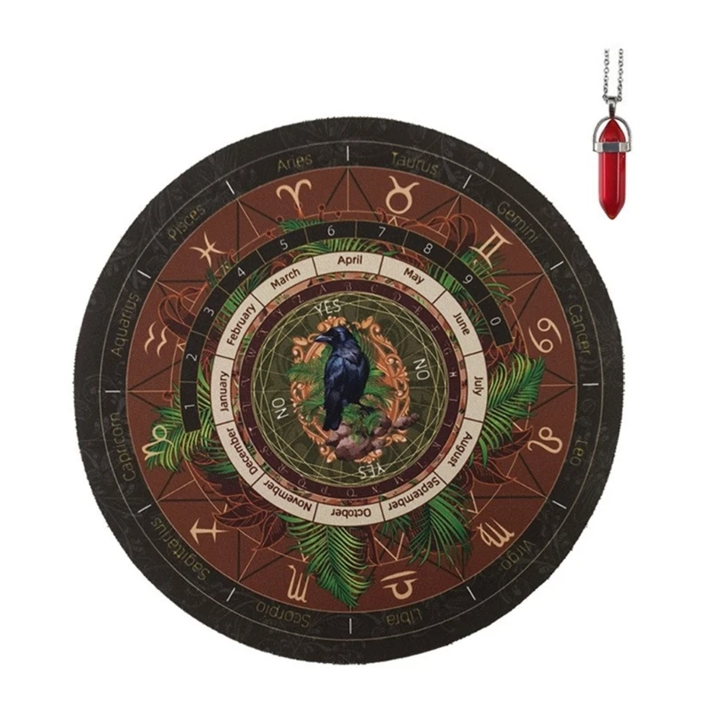 

Pendulum Mat Rubber Pendulum Board Divination Mat with Crystal Pendulum Necklace Witchcraft Supply N58B